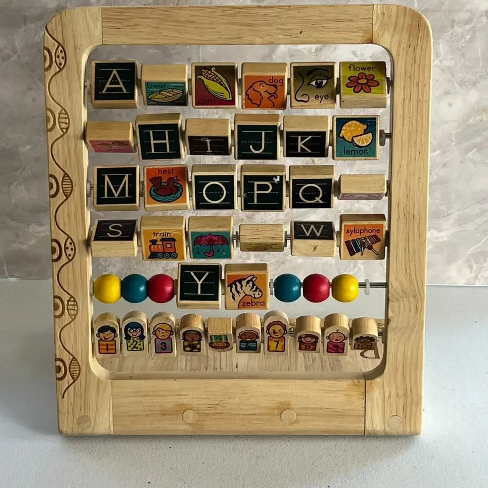 Wooden Alphabet Abacus ABCs Numbers Learning Activity Center Educational Toy